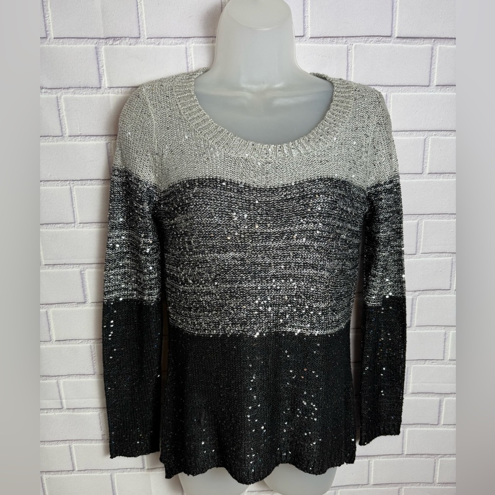 Belldini Silver & Black Ombré Sequin Sweater | Size S
